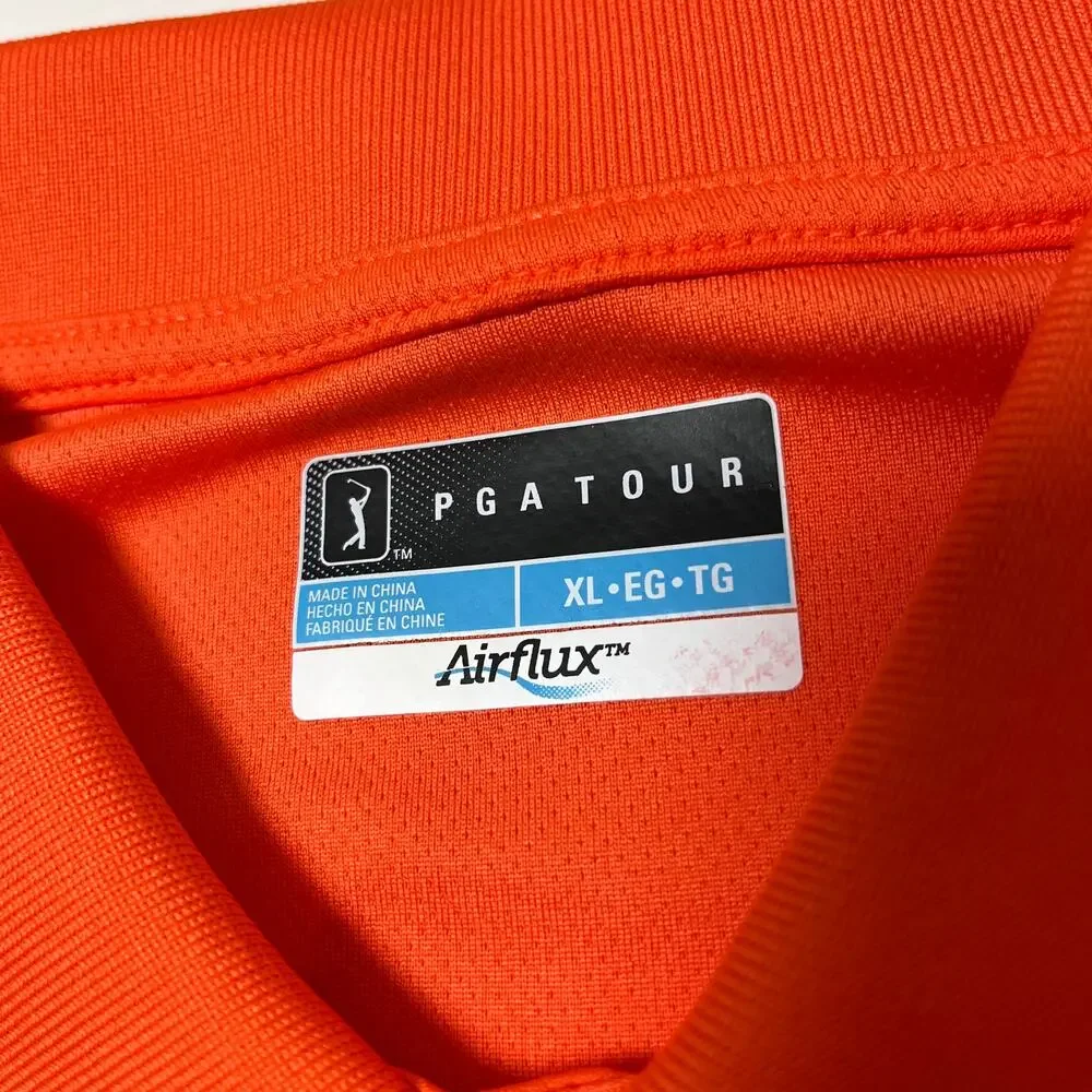 PGA Tour Airflux‎ Mens Polo Golf Shirt Orange Size XL Stretchy Short Sleeve Logo